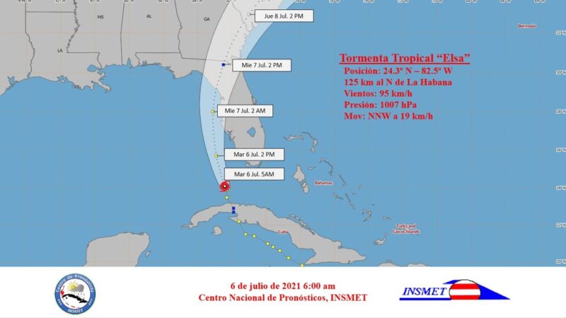 Aviso de Ciclón Tropical no. 28. Tormenta tropical Elsa en el estrecho de La Florida…