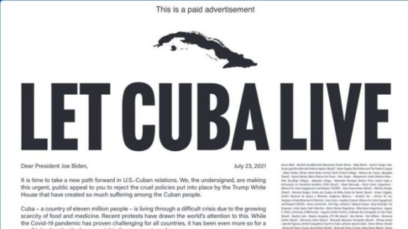 Biden “Deja vivir a Cuba”, claman más de 400 personalidades de EEUU y el mundo