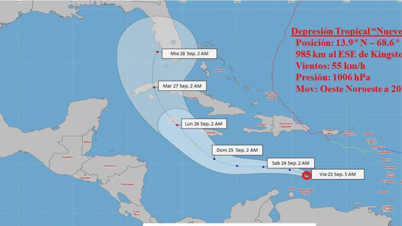Se forma en el mar Caribe depresión tropical número nueve