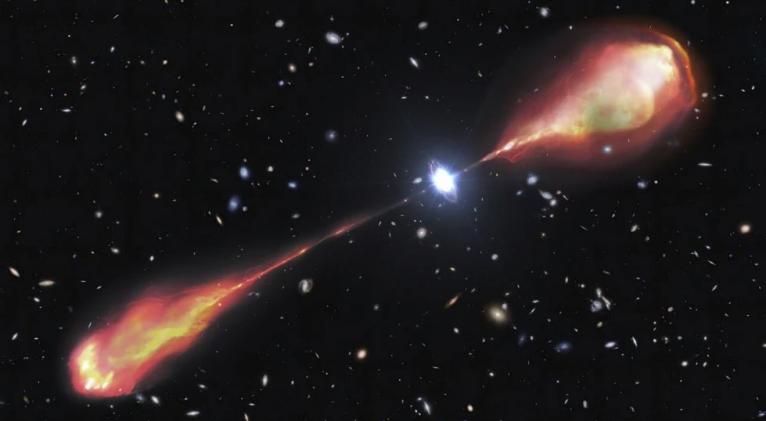 Telescopios captan enorme chorro de radio de un brillante objeto del universo