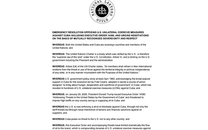 Rechaza Gremio de Abogados de EE.UU. medidas coercitivas contra Cuba