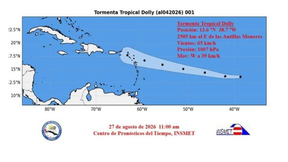 Aviso de ciclón tropical No.1: Se forma la tormenta tropical Dolly en el Atlántico central tropical